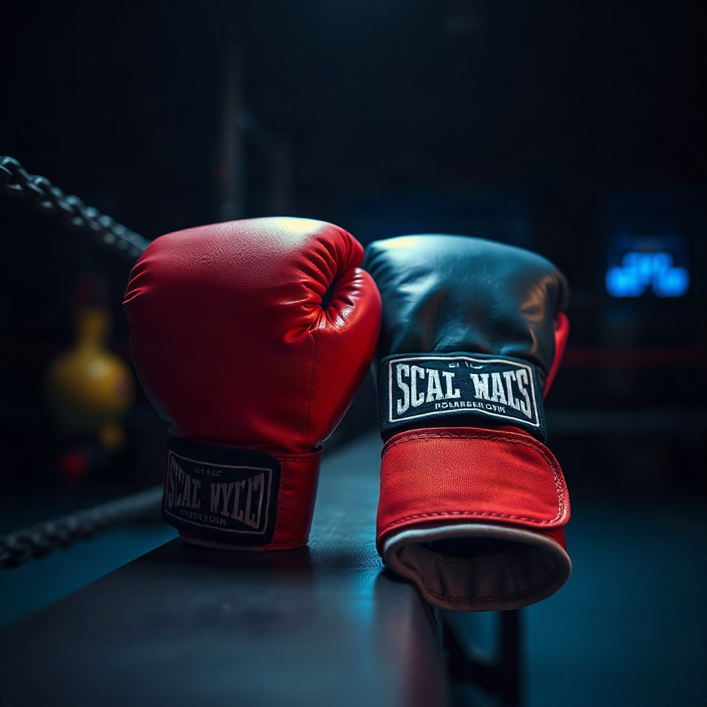 Boxing gloves in gym light