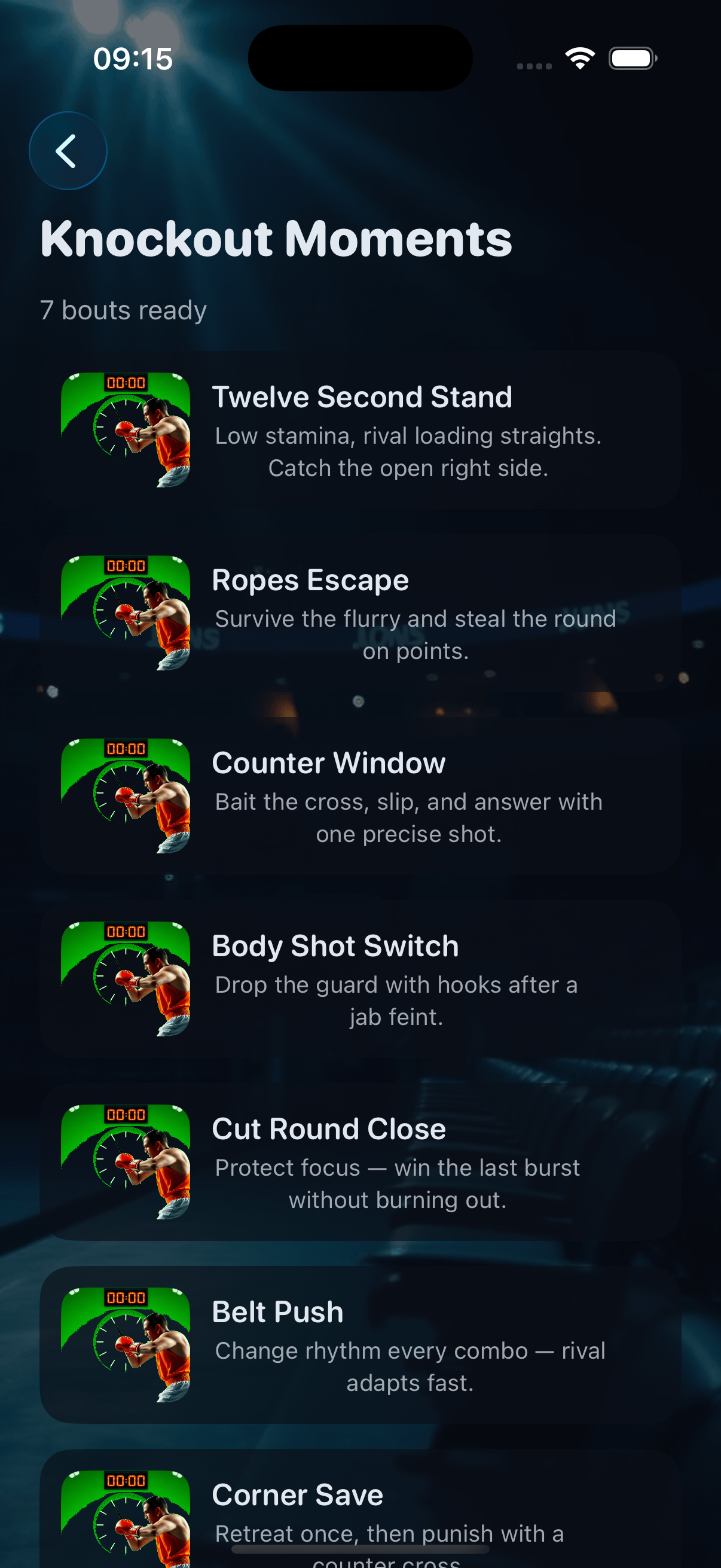 Knockout Moments scenario list